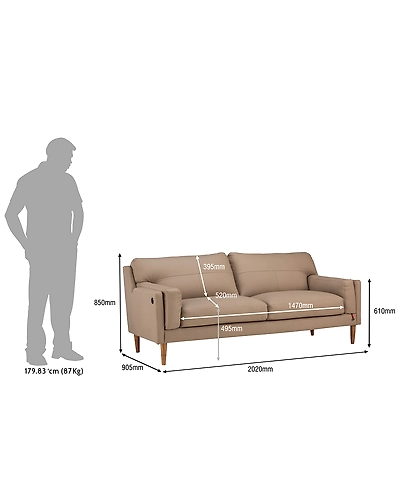 Durian Lorraine Leatherette 3 Seater Sofa in Mushroom Brown With USB Port-3
