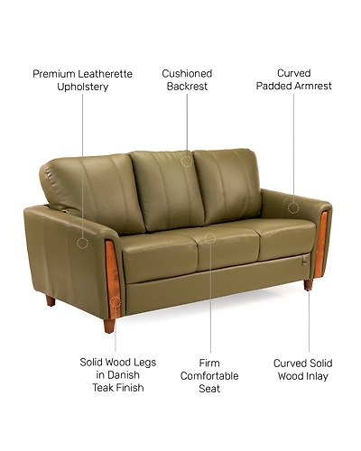 Durian Martha Leatherette 3 Seater Sofa in Cream Beige-3