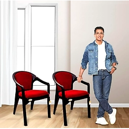AVRO Furniture Avro Orchid Set of 2 Plastic Chairs with Cushion for Home,Living Room,Garden,Outdoor and Office (Black and Red)