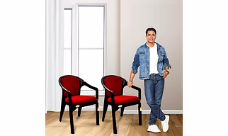 AVRO Furniture Avro Orchid Set of 2 Plastic Chairs with Cushion for Home,Living Room,Garden,Outdoor and Office (Black and Red)