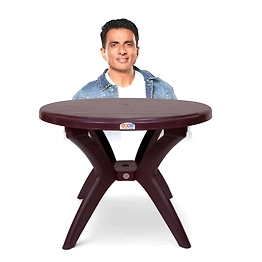 AVRO Furniture Alfa Round 4 Seater Dining Table for Dining Room |Indoor and Outdoor |Home Office| Hotel Café and Restaurant|1 Dining Table | Color Brown