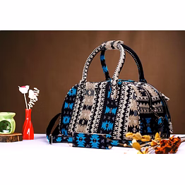 assk blue beige zig zag duffel bag