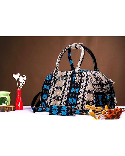 Blue Beige Zig Zag Duffel Bag-B3M-B5ID-2630-003
