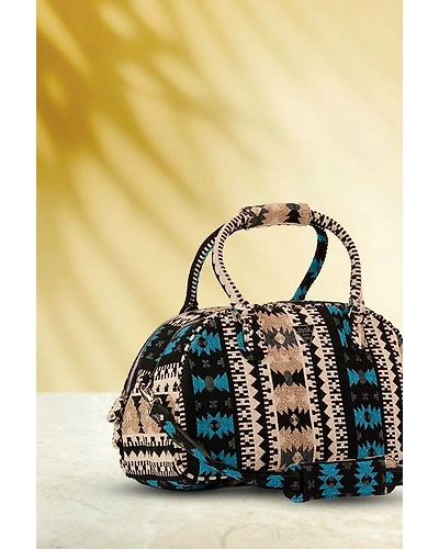 Blue Beige Zig Zag Duffel Bag-4