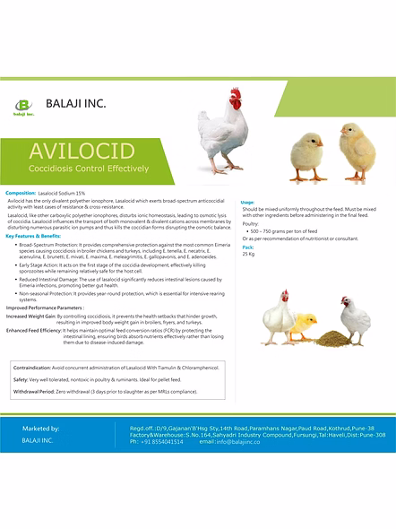 AVILOCID 15% (Lasalocid 15%) - Effective Anticoccidial Feed Additive for Poultry Growth
