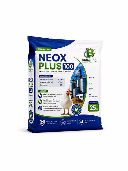 NEOX PLUS100 - Neomycin and Oxytetracycline 10% w/w Broad-Spectrum Antibiotic Pre-mix for Poultry Feed-1