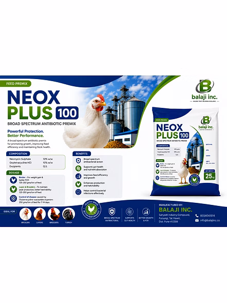 NEOX PLUS100 - Neomycin and Oxytetracycline 10% w/w Broad-Spectrum Antibiotic Pre-mix for Poultry Feed-3