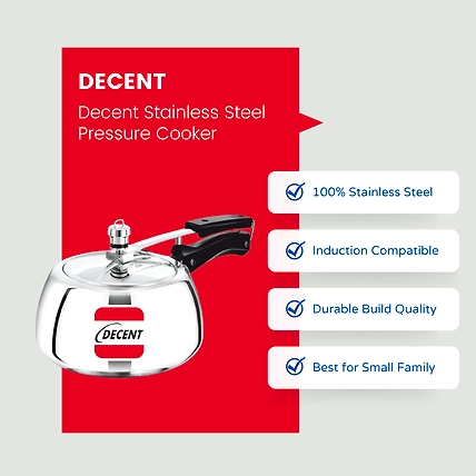 Decent Stainless Steel 3 L Inner Lid Pressure Cooker  (Stainless Steel)- Induction Bottom-2