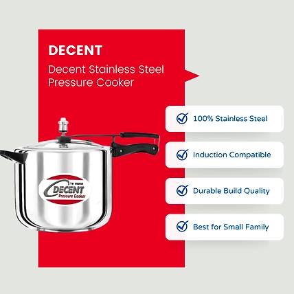 Decent Stainless Steel 10 L Inner Lid Pressure Cooker (Stainless Steel)- Induction Bottom-1