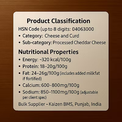 HSN:04063000 &gt; Processed Cheddar Cheese-Slices-2