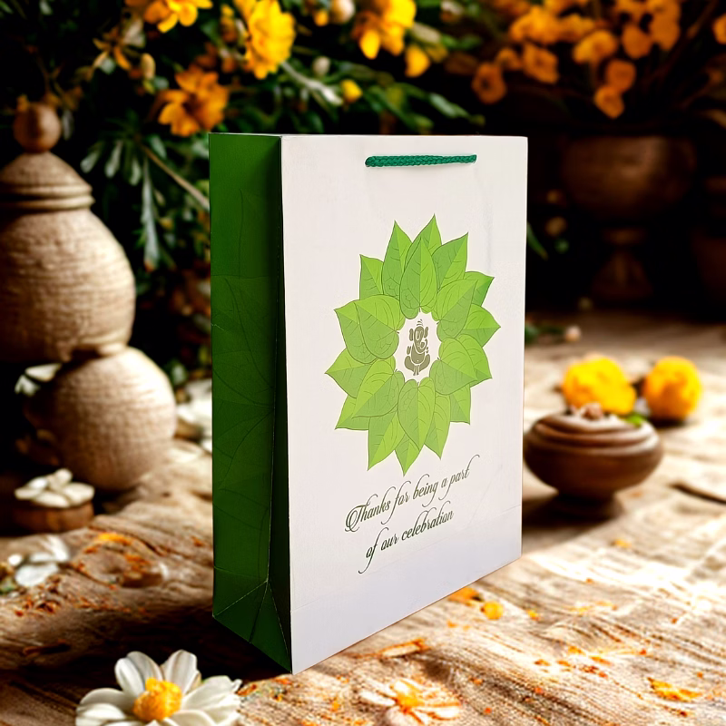 green leaf thank you paper gift bags