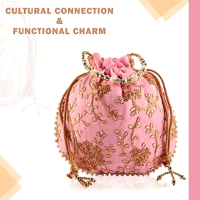 Kuber Industries Potli | Jute Handbags for women | Embroidered Women Potli Bag | Traditional Indian Goody Bags | Drawstring Bags for Wedding | Pack of 5 | Multicolor