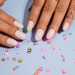 nailknack - presson nails round rainbow tips fake nails