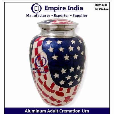 american flag theme aluminum adult cremation urn, patriotic memorial supplier, empire india