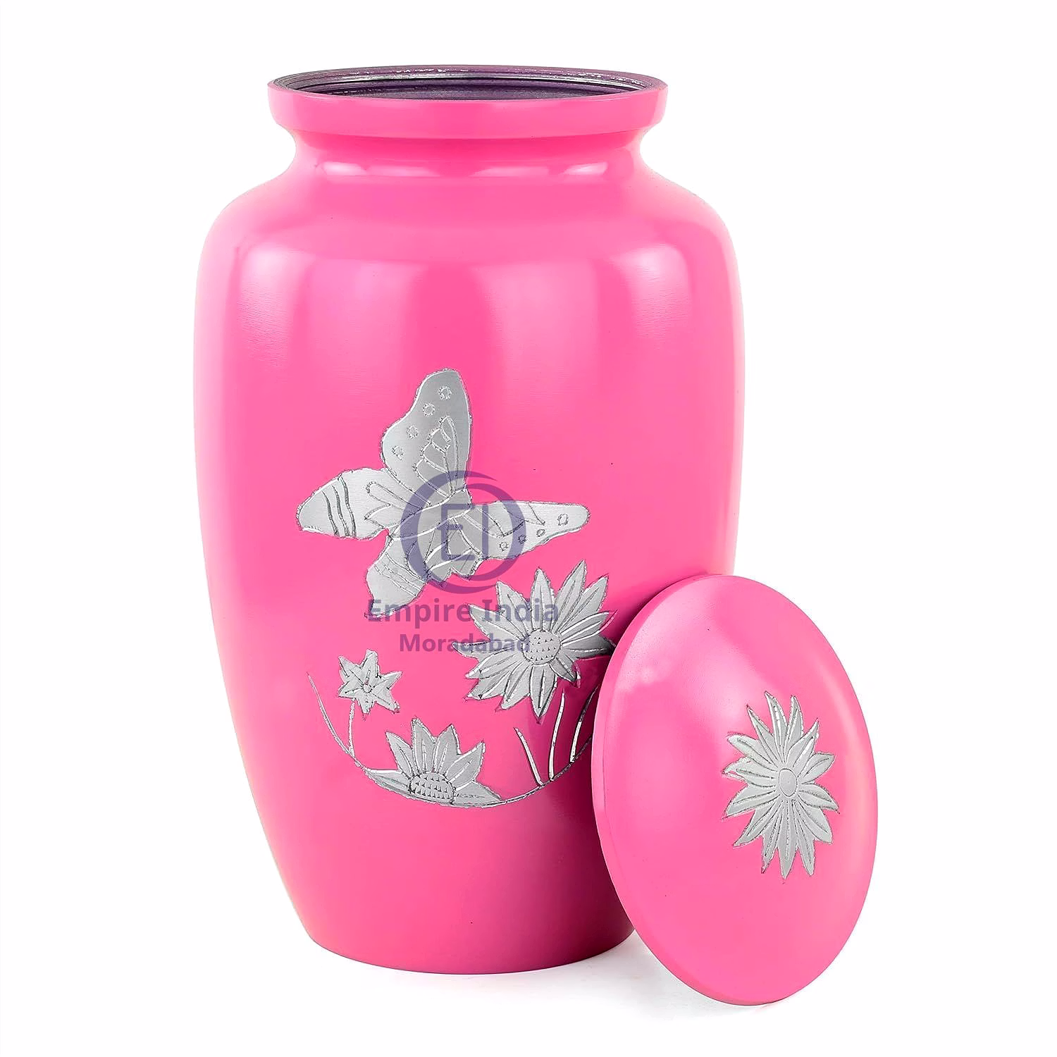 Pink Butterfly & Lotus Engraved Aluminum Adult Cremation Urn Manufacturer, Empire India Moradabad image 3