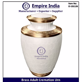 white & brass engraved adult cremation urn, elegant funeral memorial exporter empire india moradabad