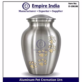 aluminum pet cremation urn with paw print design, ash storage jar for pets, empire india moradabad