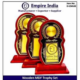premium wooden mdf trophy set with laurel design, custom award plaque manufacturer, empire india