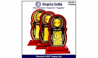 Premium Wooden MDF Trophy Set with Laurel Design, Custom Award Plaque Manufacturer, Empire India