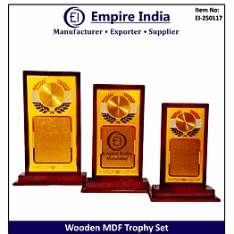 rectangular wood mdf trophy set with laurel motif, customizable award plaque, empire india moradabad