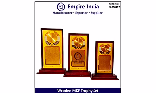 Rectangular Wood MDF Trophy Set with Laurel Motif, Customizable Award Plaque, Empire India Moradabad