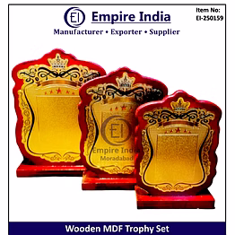 crown design wooden mdf trophy set, royal award plaque manufacturer, empire india moradabad