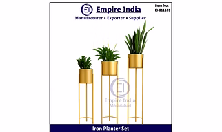 Modern Iron Planter Set with Stand, Designer Metal Flower Pots for Home & Office Decor, Empire India