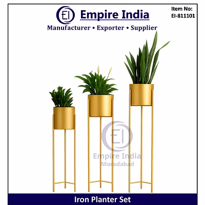 modern iron planter set with stand, designer metal flower pots for home & office decor, empire india