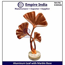 aluminum leaf table decor with marble base, designer metal & stone decorative piece, empire india