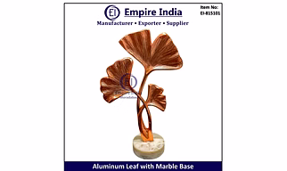 Aluminum Leaf Table Decor with Marble Base, Designer Metal & Stone Decorative Piece, Empire India
