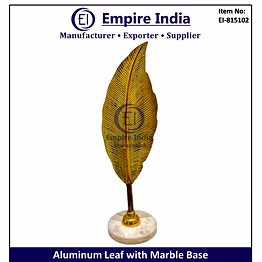 gold aluminum leaf table decor with marble base, modern metal accent piece, empire india moradabad