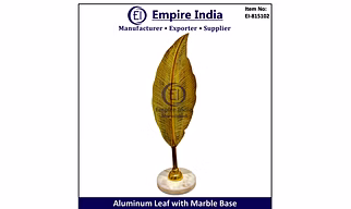 Gold Aluminum Leaf Table Decor with Marble Base, Modern Metal Accent Piece, Empire India Moradabad