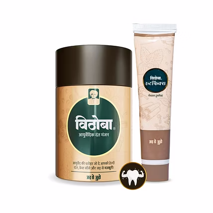 Vithoba Ayurvedic Dant Manjan 200g + Rootfix Toothpaste 80g , For White Strong Teeth &amp; Refreshing Breath-Manjan200-Rf-80g