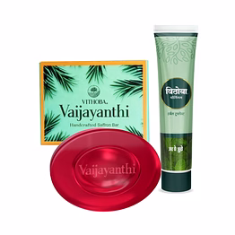 vithoba herbal premium toothpaste | vaijayanthi handcrafted saffron soap bar combo pack | 40g+75g |