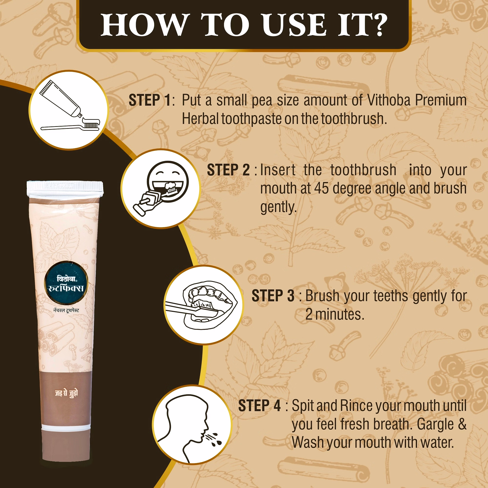 Vithoba Herbal Rootfix Toothpaste | Herbal Tooth Whitner For Oral Health With Natural Herbs | Herbal Toothpaste For White Strong Teeth & Refreshing Breath | 150g + 150g + 80g | image 3