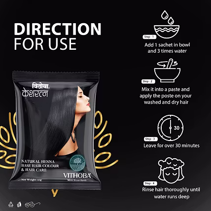 Vithoba Keshratna 100% Natural Hair Color/Dye Powder | Herbal Hair Color for Men &amp; Women | Full Coverage Of Gray Hair | 100% Organic &amp; Chemical Free | pack of 10g |-1
