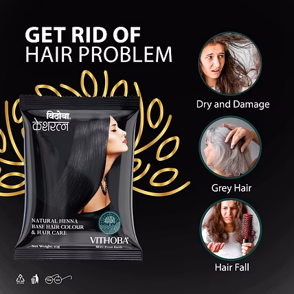 Vithoba Keshratna 100% Natural Hair Color/Dye Powder | Herbal Hair Color for Men &amp; Women | Full Coverage Of Gray Hair | 100% Organic &amp; Chemical Free | pack of 10g |-3
