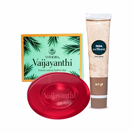 vithoba vaijayanthi handcrafted saffron soap bar & vithoba ayurvedic rootfix toothpaste combo pack - 40g+75g