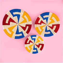 handcrafted sabai grass multi-coloured circles wall plate