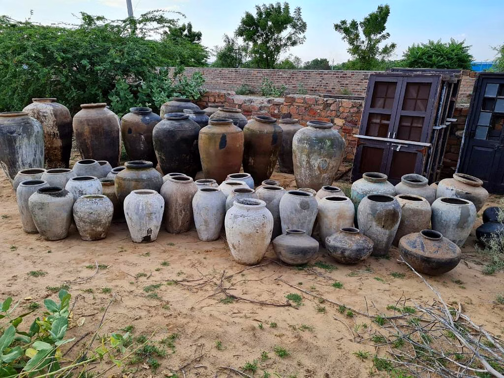 "antique handcrafted indian terracotta clay pots – vintage earthenware aged 20 to 50 years for home & garden décor"