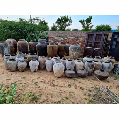 "antique handcrafted indian terracotta clay pots – vintage earthenware aged 20 to 50 years for home & garden décor"