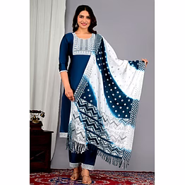 silk embroidered straight kurta pant with dupatta set for girls & women