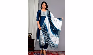 Silk Embroidered Straight Kurta Pant with Dupatta Set for Girls & Women