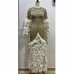 embroidered long dress with fathers