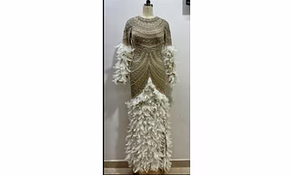 EMBROIDERED LONG DRESS WITH FATHERS