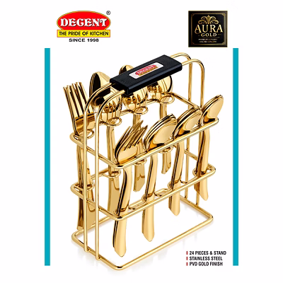 decent aura gold 24 pcs pvd s.s cutlery set