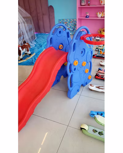 Kids Indoor Slide with Basketball Hoop-1