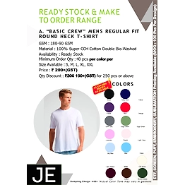JE “BASIC CREW ” MENS REGULAR FIT ROUND NECK T- SHIRT