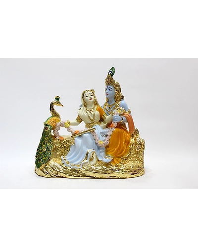 TSL Radha Krishna Sitting with Peacock (Gold)-TSL2300