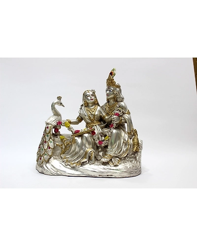 Radha Krishna Sitting With Peacock (Matt Silver)-TSL2301